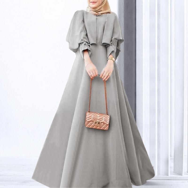 

ZANZEA Женское повседневное свободное длинное платье с круглым вырезом и длинными рукавами 4XL серый