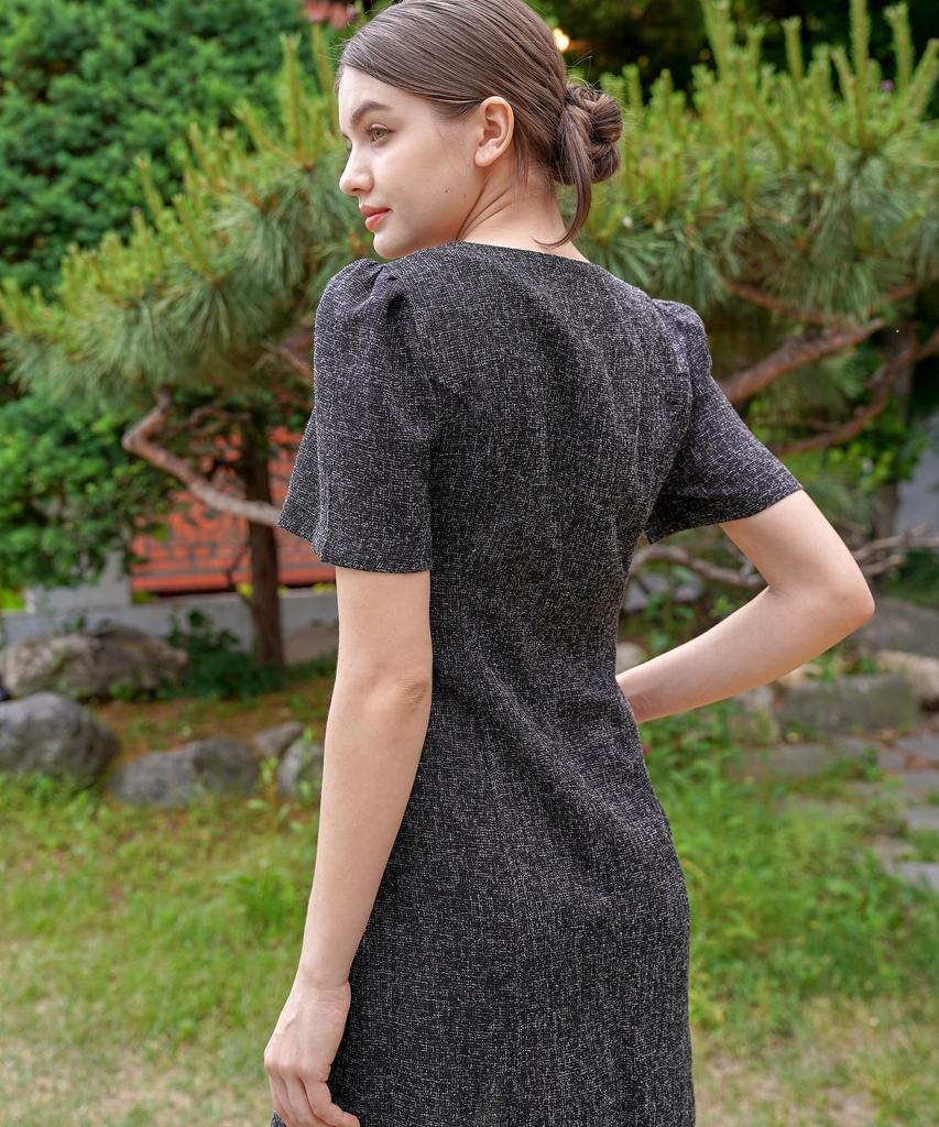 BIBYSEOB U-Neck Tweed Half Dress Black [T32]