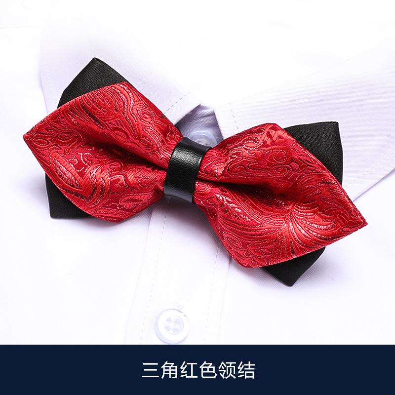 Men'S Bow Tie Best Man Groom Burgundy Solid Color Double Triangle Shirt Wedding Wedding British Korean Edition Bow Women