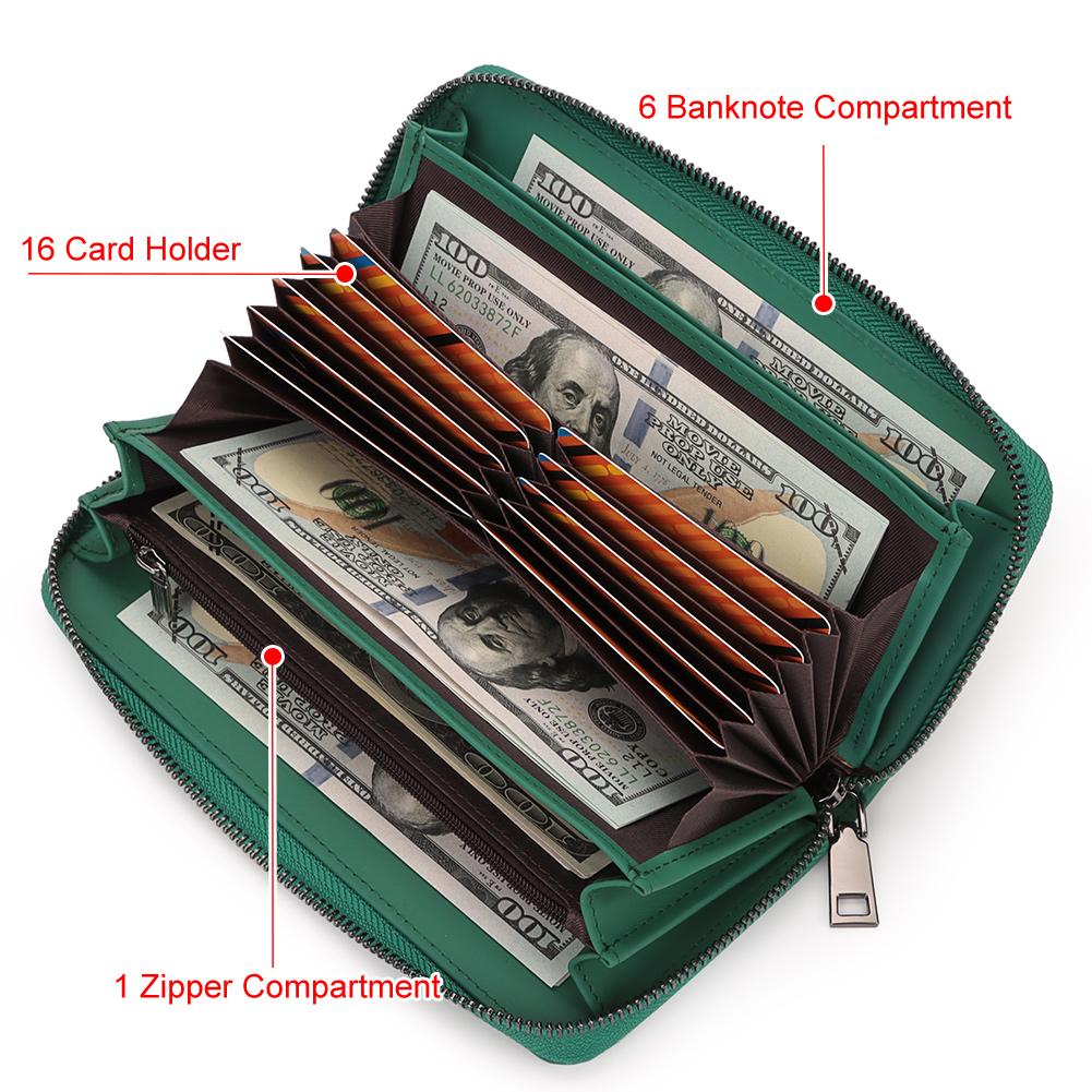 Humerpaul Ladies Wallet Leather Wallet RFID Anti-theft Swipe Wallet Zipper Large-capacity Wallet Multi-card Coin Purse