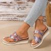 Fashion Summer New Round Head Cover Toe Metal Buckle Print Soft Sole Anti-slip Wear-resistant Flat Slippers Slope Heel Sandals