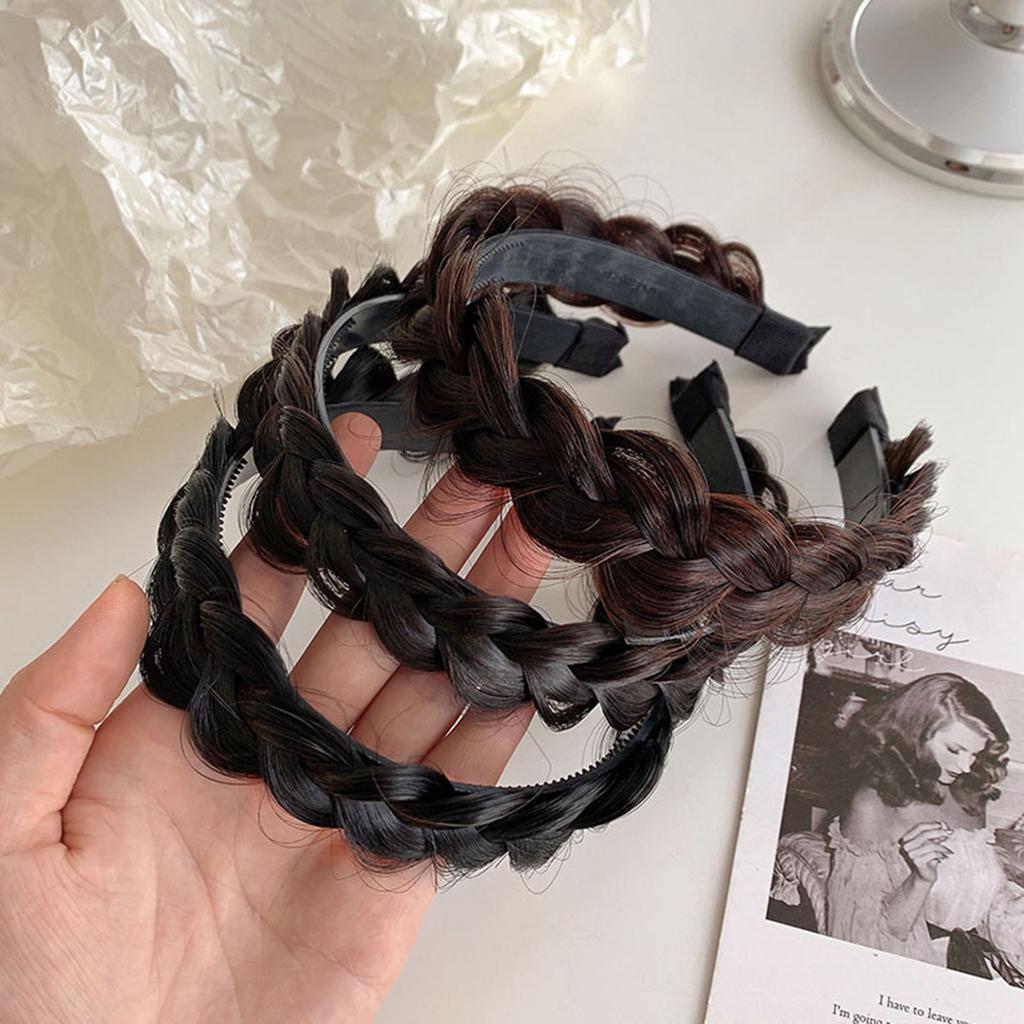 Women Headband Fishbone Braid Wig with Tooth Head Non-slip Headband Headdress Hairpin Headband Hair Ornaments for Women Girls