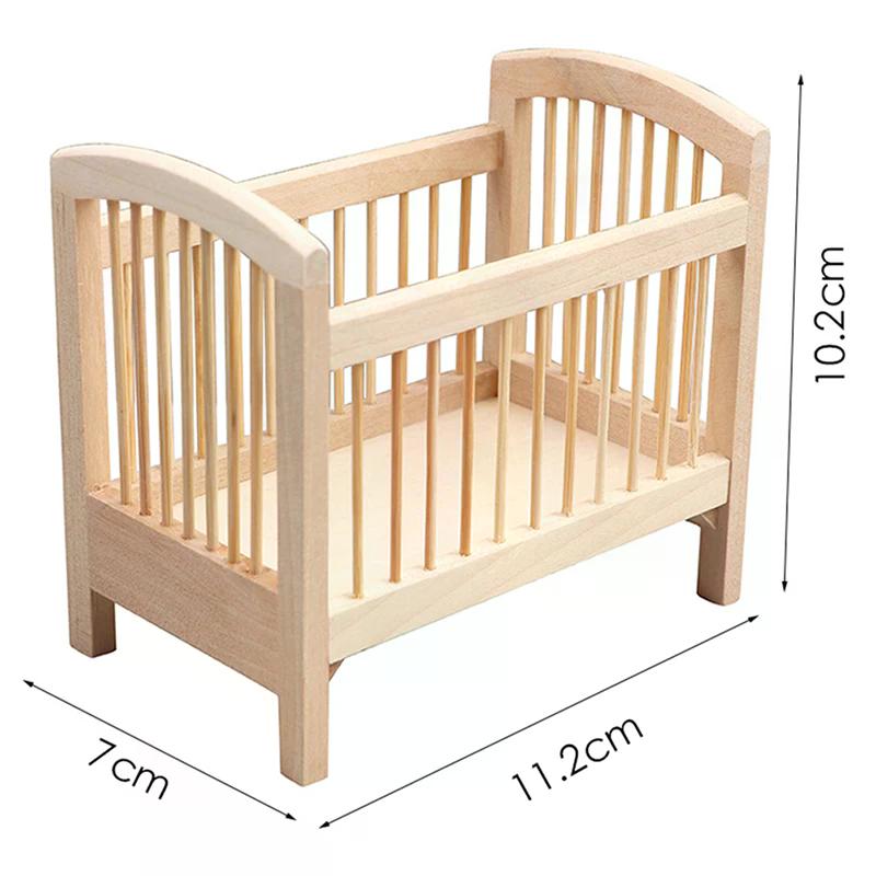 Furniture Accessories 1:12 Dollhouse Miniature Wood Baby Bed Simulation Bedroom Doll Model Doll House