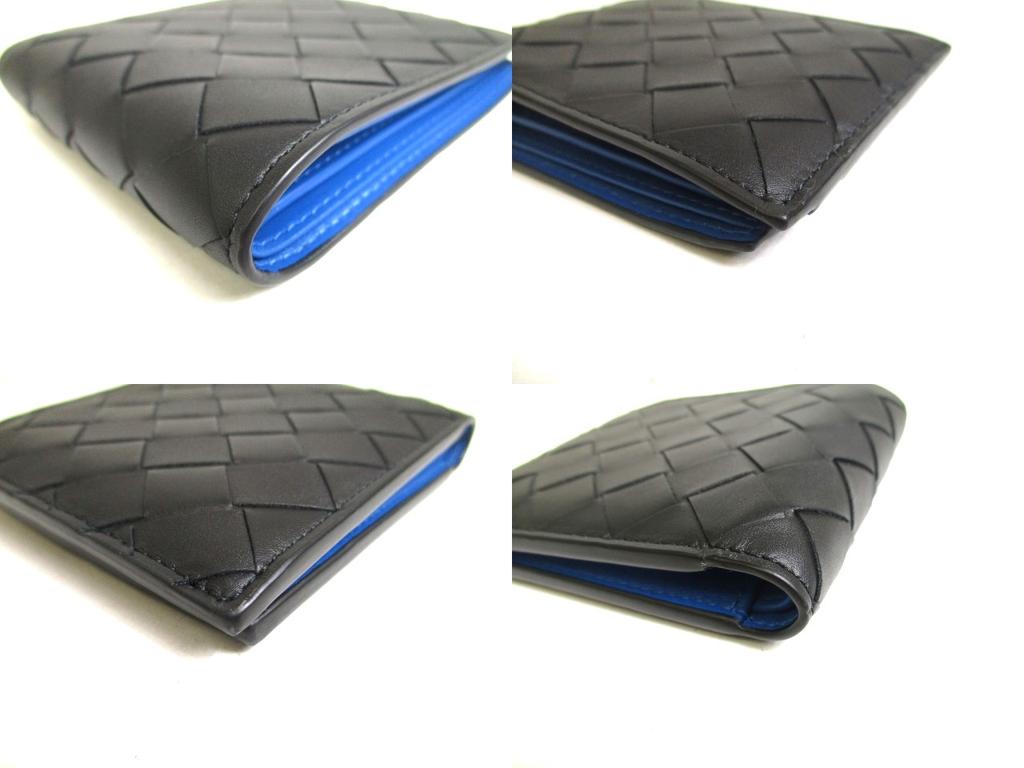 Authentic BOTTEGA VENETA Intrecciato Black Blue Leather Bifold Bill Wallet #a351  Refurbished