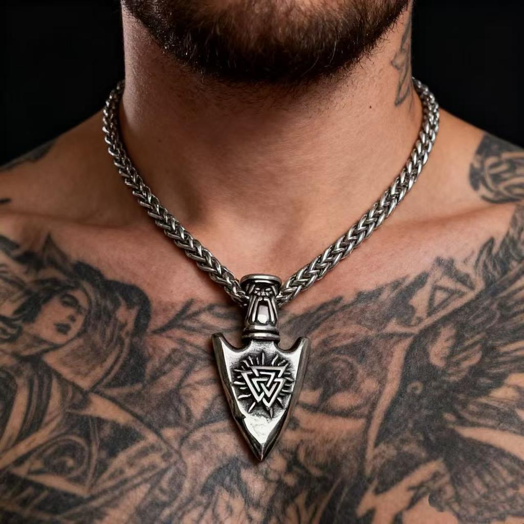 YQ 316L Stainless Steel Nordic Odin Viking Rune Spear Pendant Necklace For Men Punk Jewelry Accessories