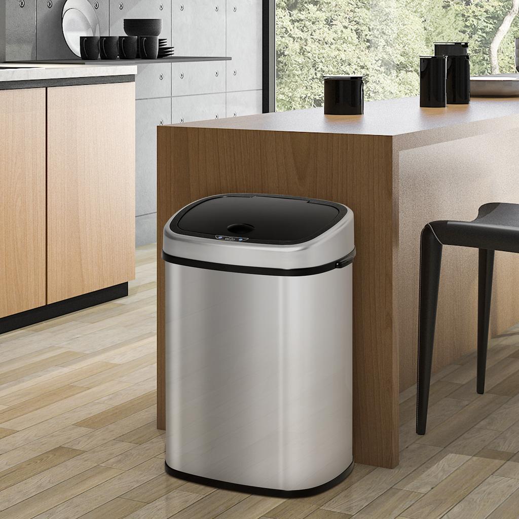 Stainless Steel Kitchen Sensor Dustbin Automatic Touchless Rubbish Garbage Waste Bin 48L Silver