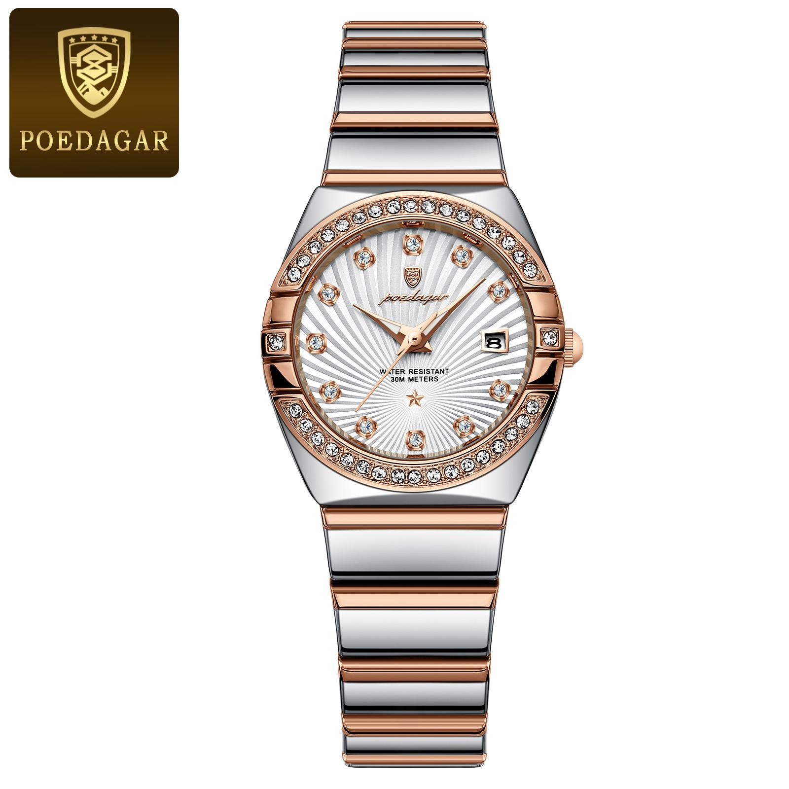 

POEDAGAR Luxury Woman Wristwatch Waterproof Luminous Date Stainless Steel Watch for High Quality Quartz Watches+box розового золота/белый