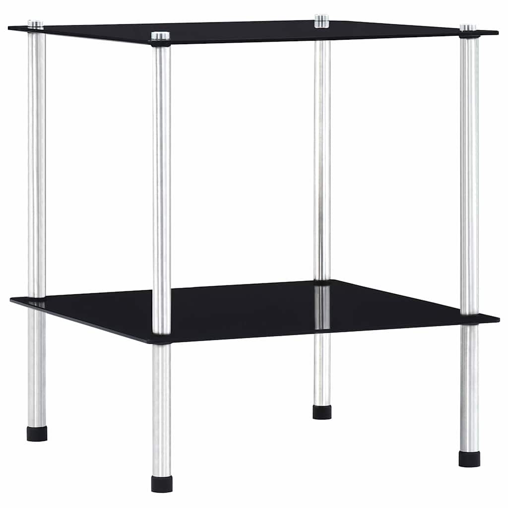 2 Tier Black Glass Shelf 40 X 40 X 47 Cm Tempered Glass