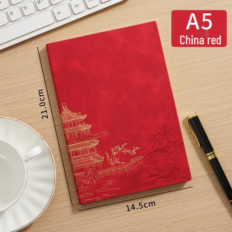 A5 Suede Leather Business Notebook, Custom Chinese-Style Diary with Logo Printing Options
