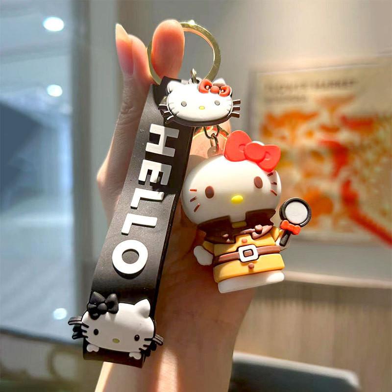 Cute Cartoon Hello Kitty Silicone Keychain For Women With Pink Detective Design Detective