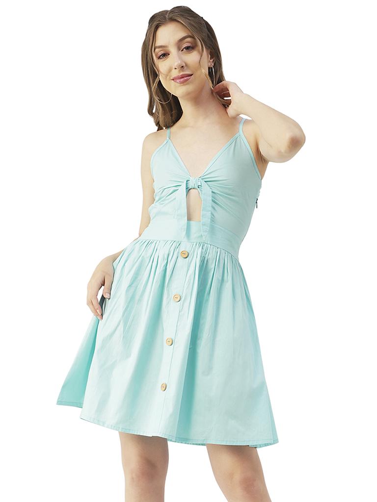 Moomaya Printed Spaghetti Strap Dress, Tie-Knot Knee Length, Flared Dress