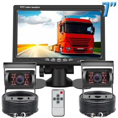 Dual Backup Camera Night Vision System+7" HD Rear View Monitor 12-24V For Caravan Trailer Motorhome Van Truck Bus