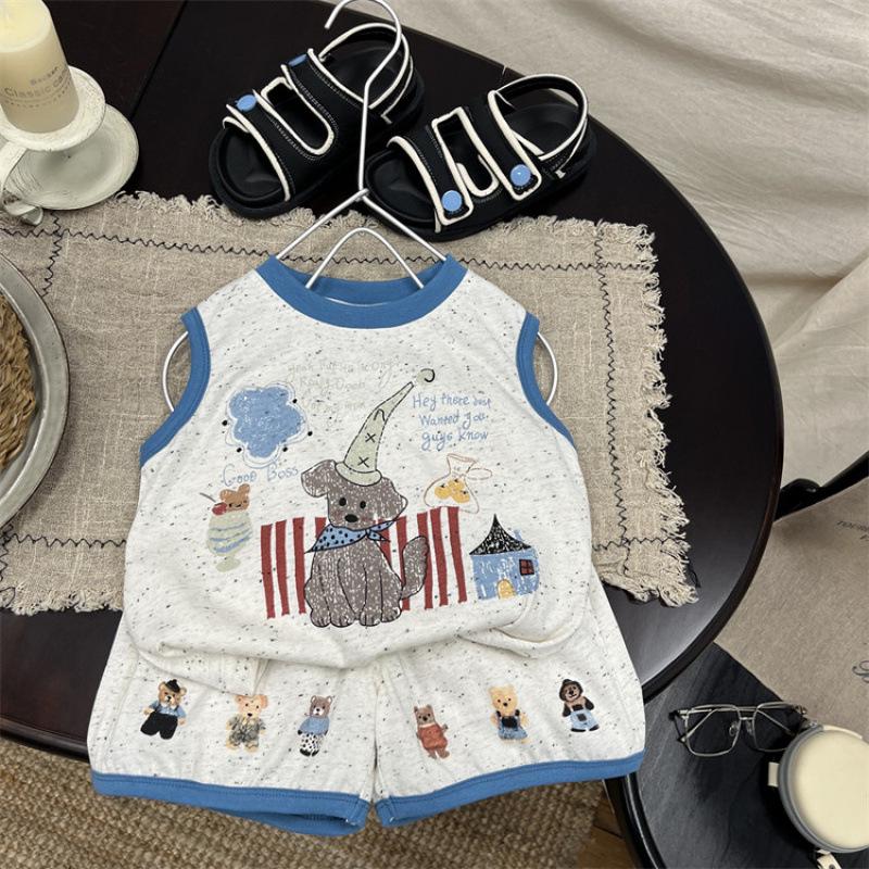 2026 Summer Cartoon Sleeveless Set: Baby Boys Korean Style Two-Piece Outfit 120cm