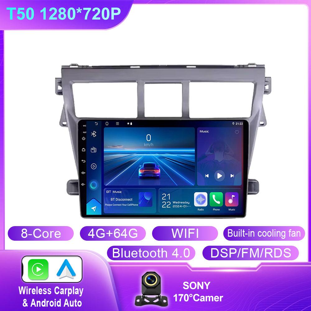 Car Android Auto For Toyota VIOS Yaris 2007 2008 2009 2010 - 2012 Car Radio Stereo Multimedia Player Carplay Auto GPS Navigation