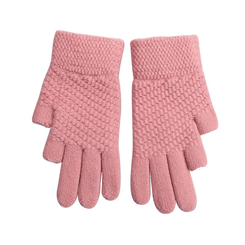 Winter New Warm Gloves for Women, Solid Color, Two-fingered, Knitted, Velvet, Cold-proof Woolen Gloves with Exposed Two Fingers