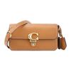 Studio 20 Solid Color C-shaped Push Button Flip Closure Cow Leather Handbag Crossbody Bag Shoulder Bag Women's Brown