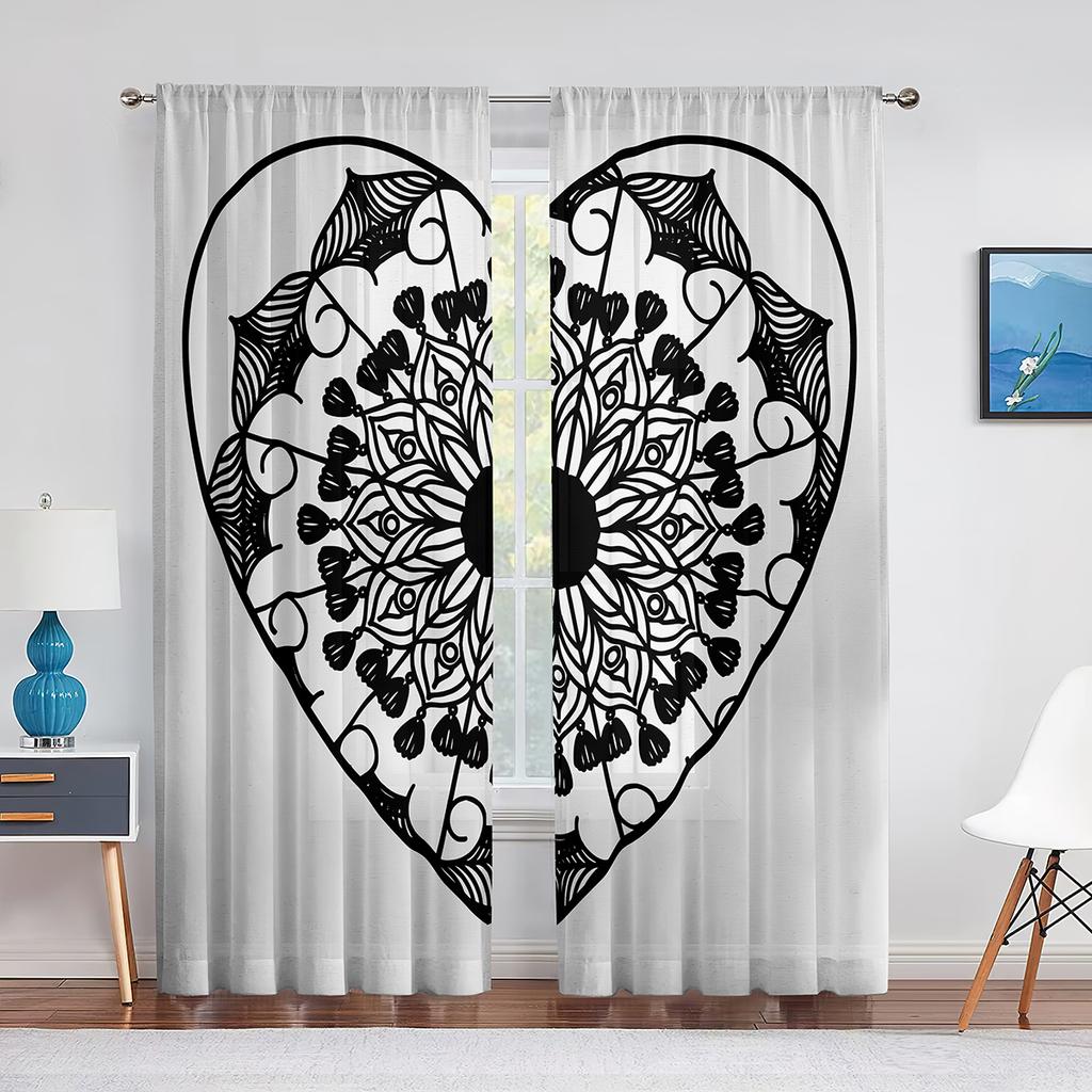 Mandala Gule Blomster Sterkt Geometrisk Mønster Skjære Voilgardiner for Stue Soverom Vindu Gjennomsiktige Tyllgardiner