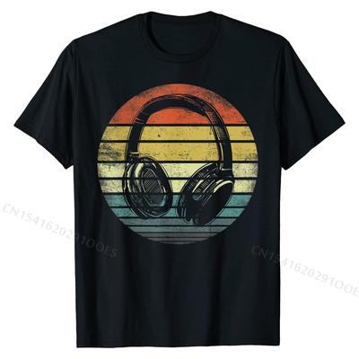 Music Lover Producer DJ Gifts Funny Retro Headphones T-Shirt Top T-shirts for Men Hip Hop Tops Shirts Normal Cotton