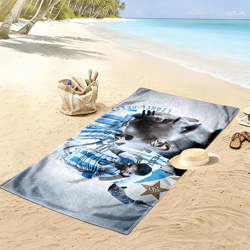 Asciugamano da Spiaggia con Stampa di Lionel Messi, Asciugamano Grande Morbido ad Asciugatura Rapida per Spiaggia Campeggio Nuoto