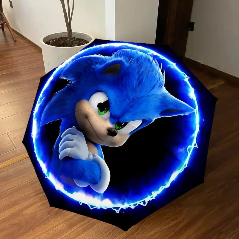 1PC Sonic The Hedgehog Umbrella-8-Rib Reinforced, Automatic Open, Lightweight & Durable, Cute Fashion Accessory for Outdoor-W9286