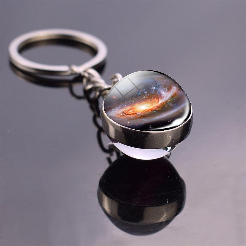 Solar System Planet Keyring Galaxy Nebula Space Keychain Moon Earth Double Side Glass Ball Key Chain