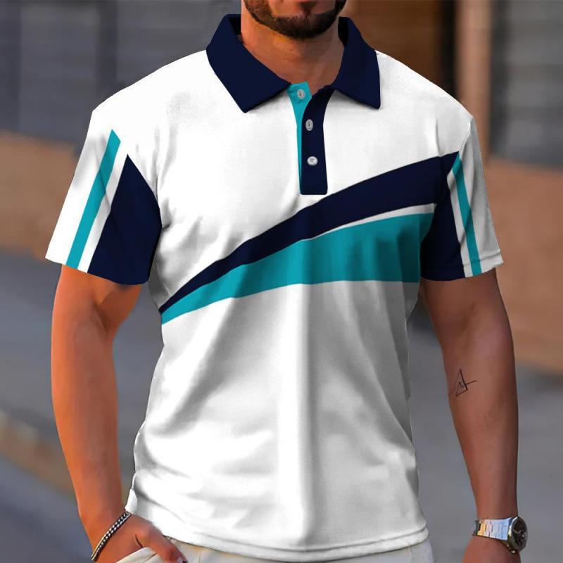 Trendy geometric pattern short-sleeve polo shirt, perfect for casual daily wear.