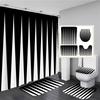 Black White Geometric Stereoscopic Fabric Shower Curtain Bathroom Curtains Set Anti-Skid Rugs Toilet Lid Cover Bath Mat Carpet