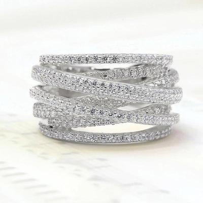 Cao Shi Trendiger Mehrschichtiger Überkreuzter Damen Zirkon Modeschmuck Verlobungsring