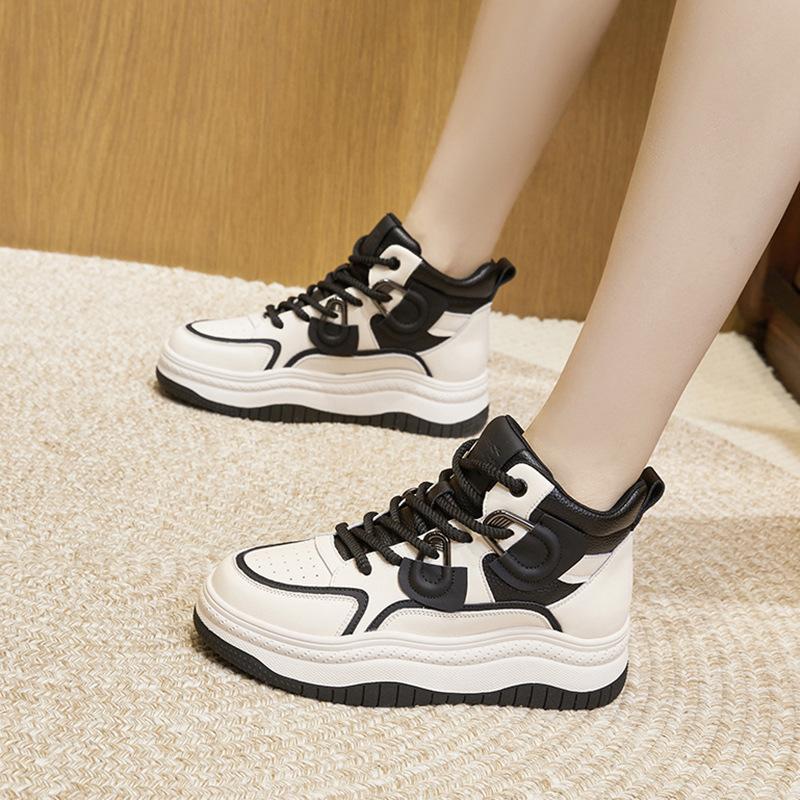 Leather Little White Shoes Women's 2025 Autumn and Winter New Platform Shoes Children's Casual Versatile Sports Shoes High-top Board Shoes Tide