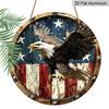 2D Flat, 1pc Vintage American Flag Eagle Metal Wall Art - Round Decor with Distressed Finish, Aluminum Frameless Design for Living Room, Patio, Home