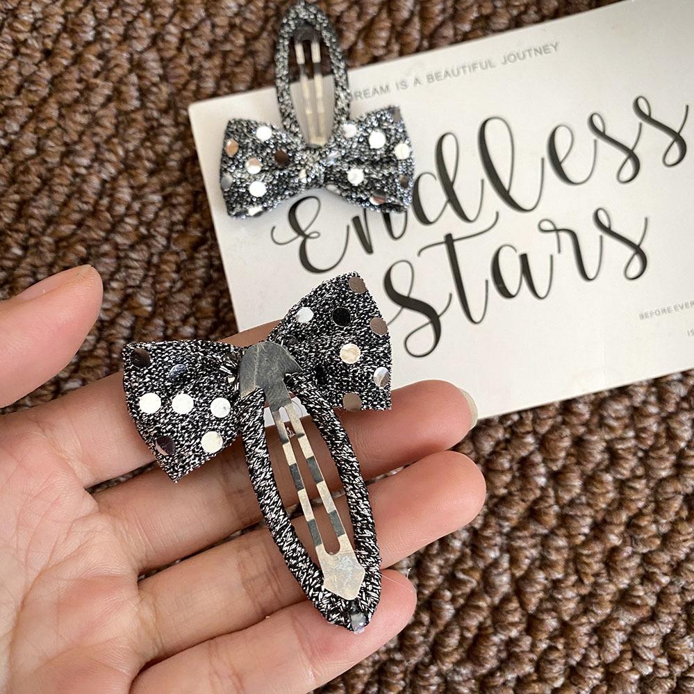 Silver-Gray Sequin Bow Hair Clip for Kids