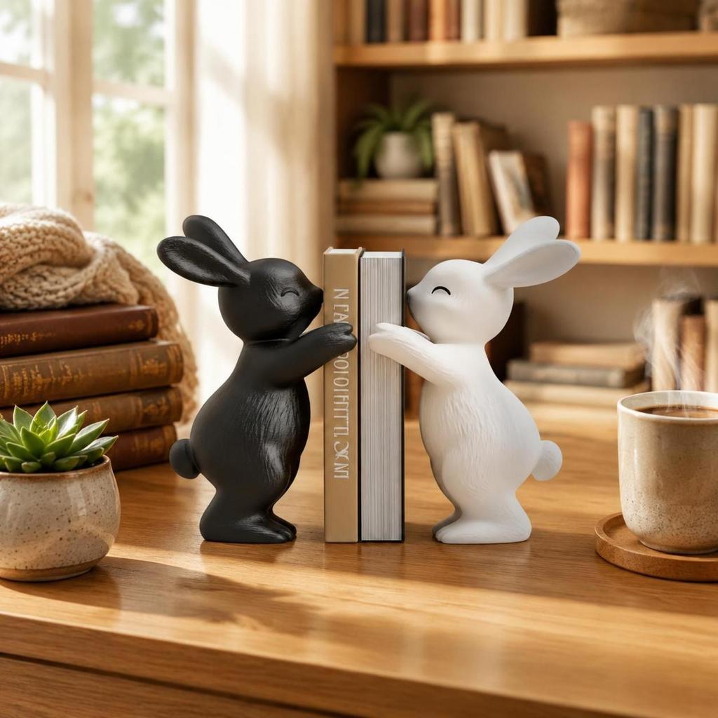 Nordic Rabbit Book Stand Artistic Decorative Statues Resin for Entryway