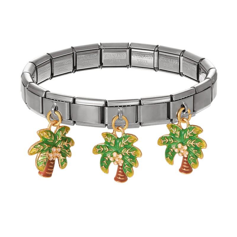 Mixed Color Italian Square Module Christmas Pendant Bracelet Set