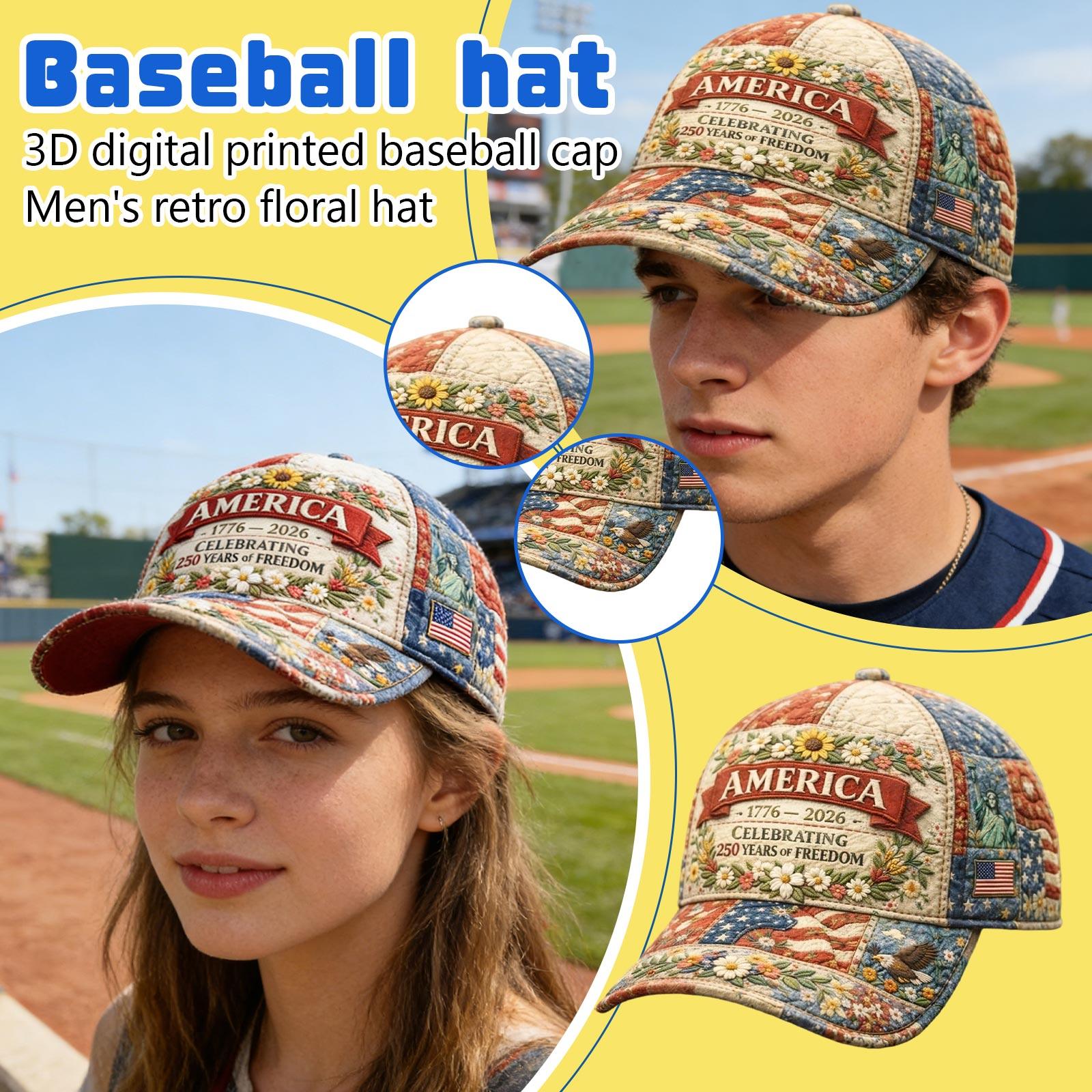 

Anniversary Independence 3D Digital Printed Baseball Hat Men s Retro Flower Sunshade Tongue Hat One Size