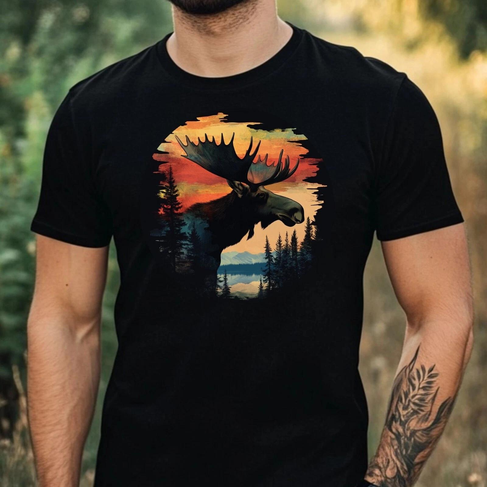 T-Shirt Herren Elch Motiv Baumwolle Größe XS bis 5XL XL