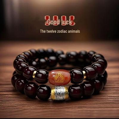 Bracciale Cuore Fuso Doppio Cerchio: Perla Fortunata dello Zodiaco e Rosario di Buddha