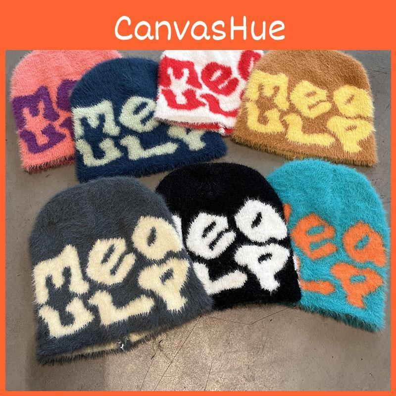 Hat Minimalist Knit Embroidered Letters Meaulp Winter Warmth Protection Earmuff