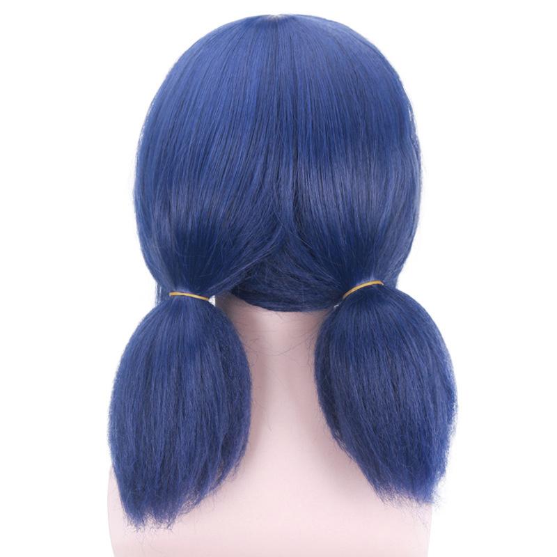 Anime LB Wigs Peluca Marinette Cosplay Wig Double Ponytails Short Straight Blue Heat Resistant Synthetic Hair Wigs + Wig Cap