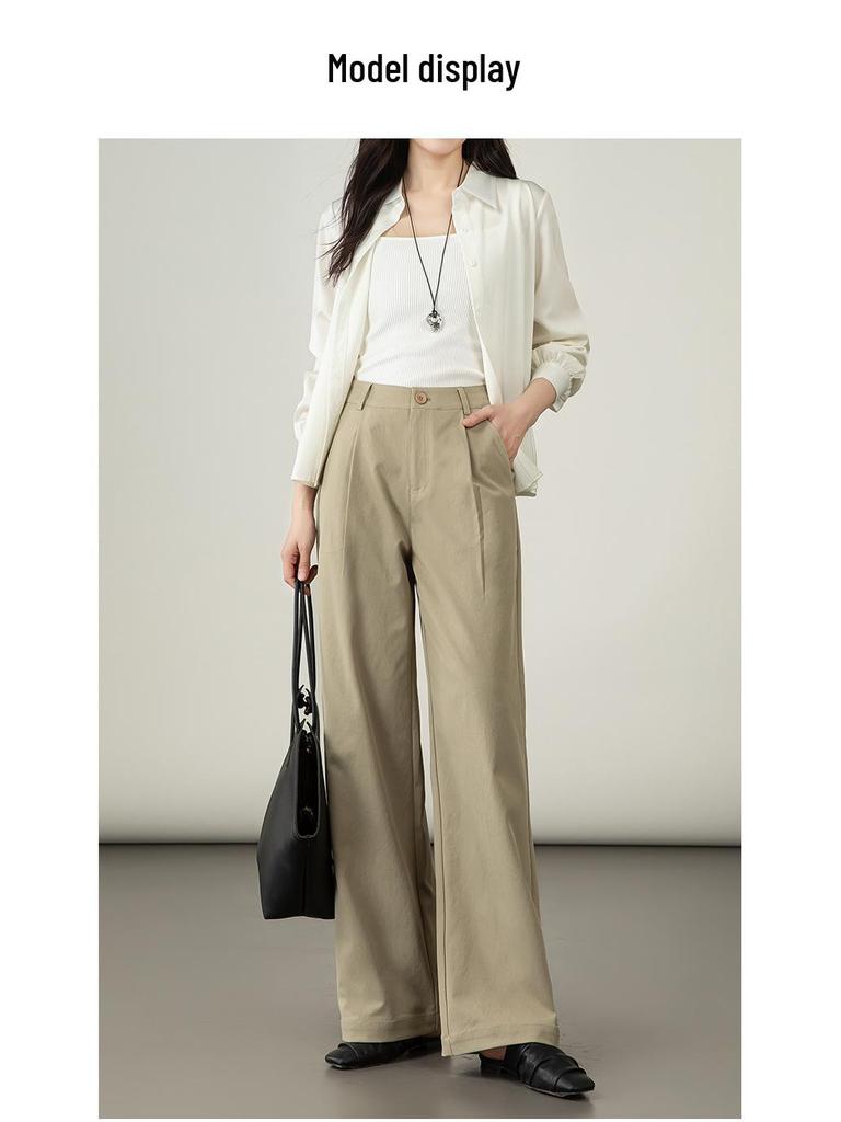 2025 Autumn Women's High-Waisted Wide-Leg White Casual Pants