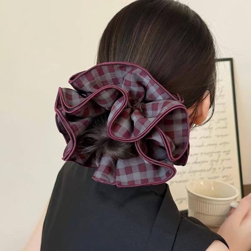 Large Scrunchies Vintage Plaid Hair Bands Elegant Elastic Ponytail Hair Ties Women Hair Accessories