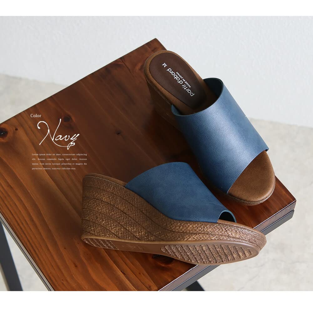 Made in Japan High Wedge Sandals Mules 8cm Heel Covered Sandals Mules 92970 Black LL [ArchContact]