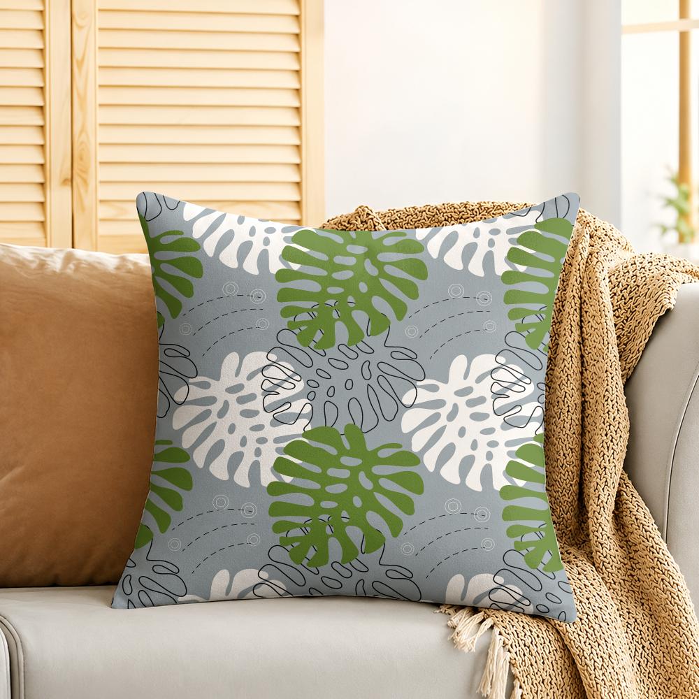 Tropical Palm Leaves Cushion Cover Silky Short Plush Invisible Zipper Dustproof Sofa Pillow Case For Home Decor