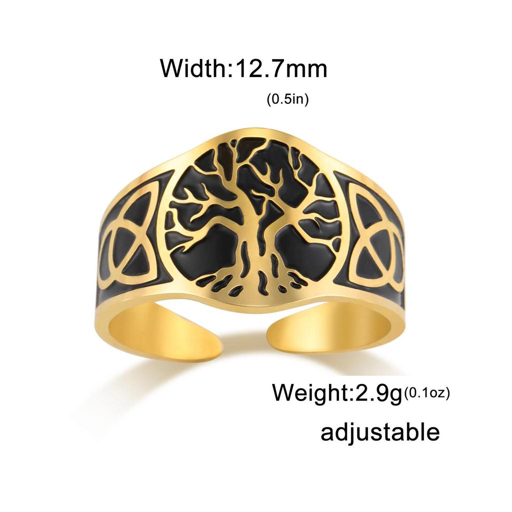 Titanium Steel Tree of Life Ring Personality Trend Hip Hop Punk Stainless Steel Smear Opening Rings for Men