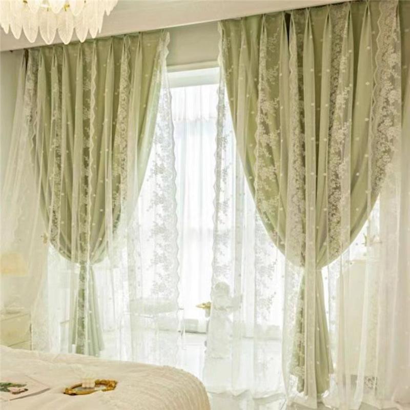 

Кружевная пряжа и ткань, двухслойная затемняющая занавеска Princess Wind French для гостиной, спальни, теплоизоляция, затемняющая декоративная занавеска W250*270cm