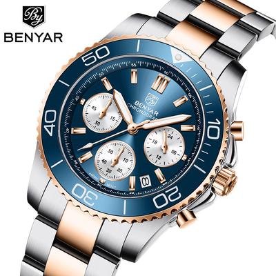 Benyar Men's Stainless Steel Multifunction Chronograph Watch - Luminous, Waterproof S002