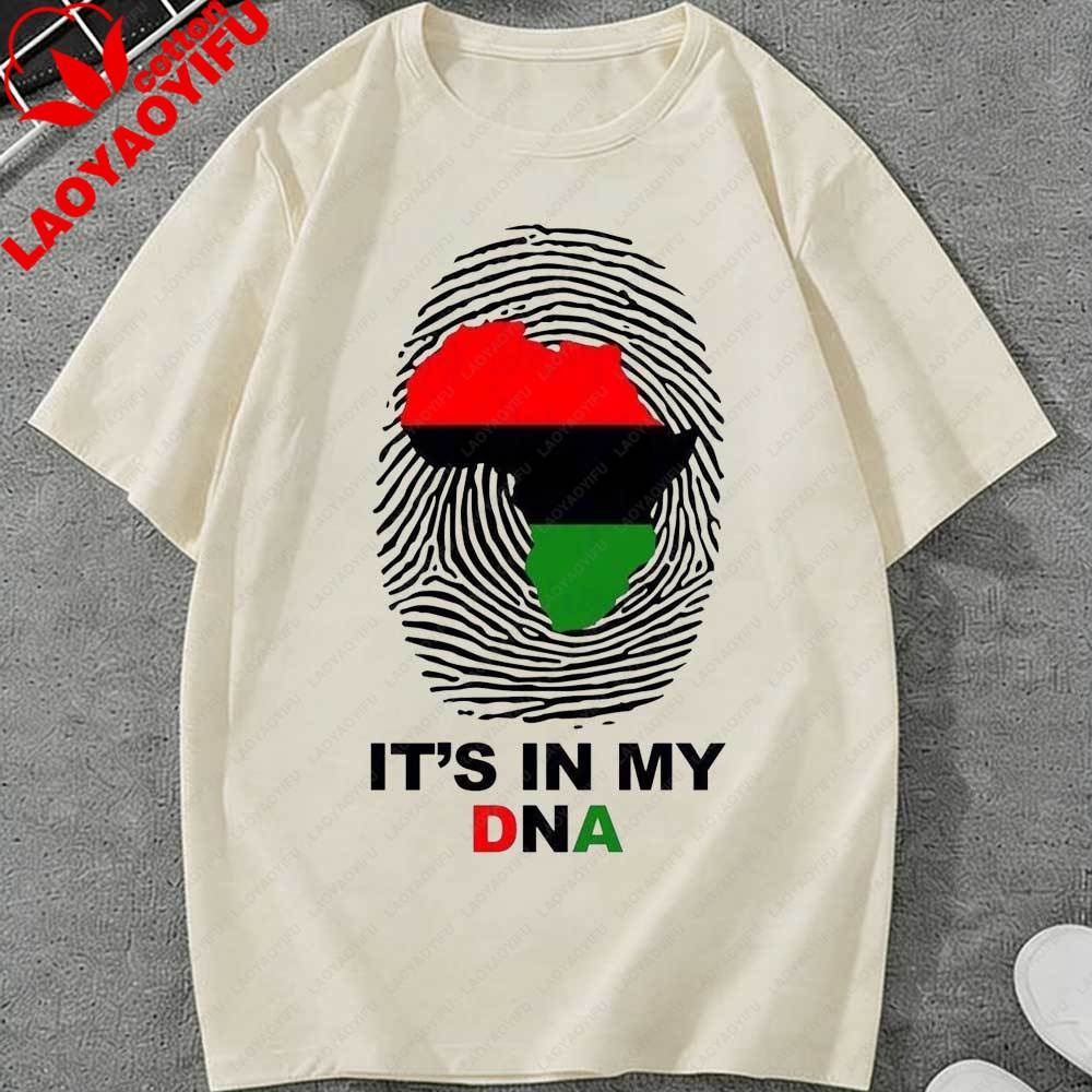 Juneteenth Its in My DNA Graphic TShirt African Map Fingerprint Black Pride Cotton Tops for Unisex Women Juneteenth Gift Apparel