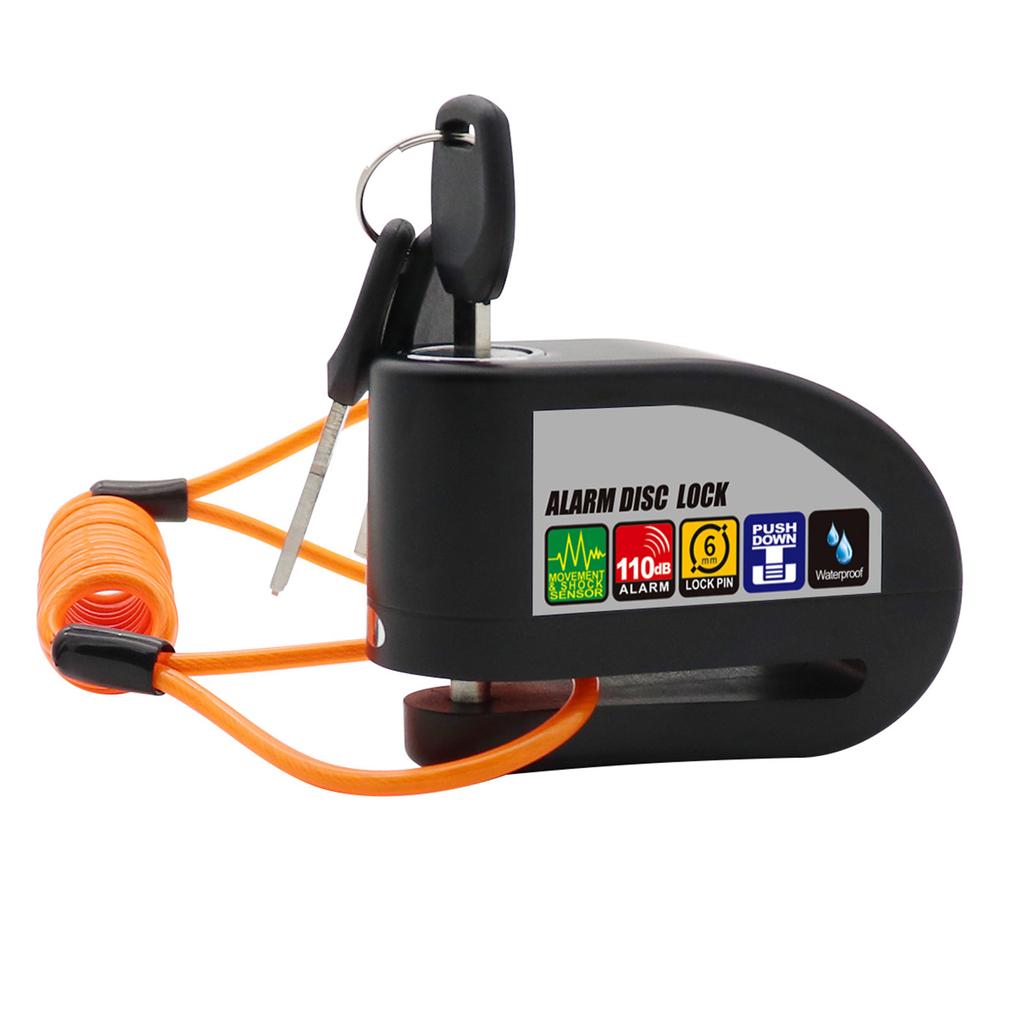 Alarm-Scheibenschloss, Rad-Scheibenbremsenschloss, bis zu 110 dB, wasserdicht, akustischer Alarm, Diebstahlschutz, Stoßdämpfung