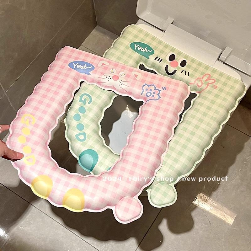 EVA Waterproof Antibacterial Toilet Seat Cover - Washable, Universal, Cute Design, Adhesive Cushion for All Seasons