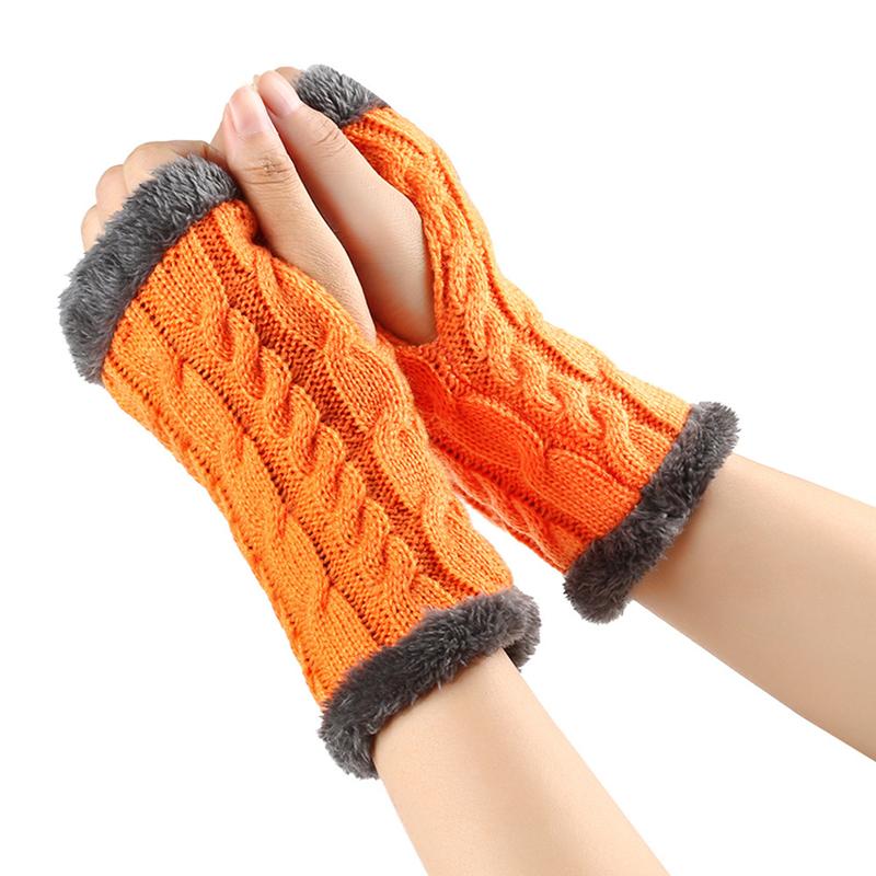 Autumn/Winter Fuzzy Knit Fingerless Gloves Solid Color Warm Plush Fake Sleeves Girls Student Wrist Cold-proof Short Mittens