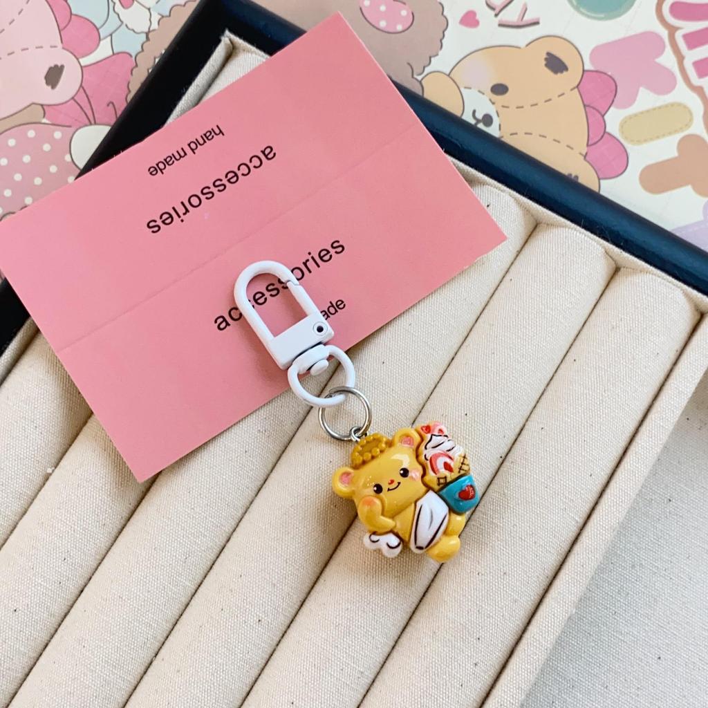 Sweet Pink Chocolate Bear Keychain Pendant - Cute Heart Ornament for Schoolbags & Bestie Gifts